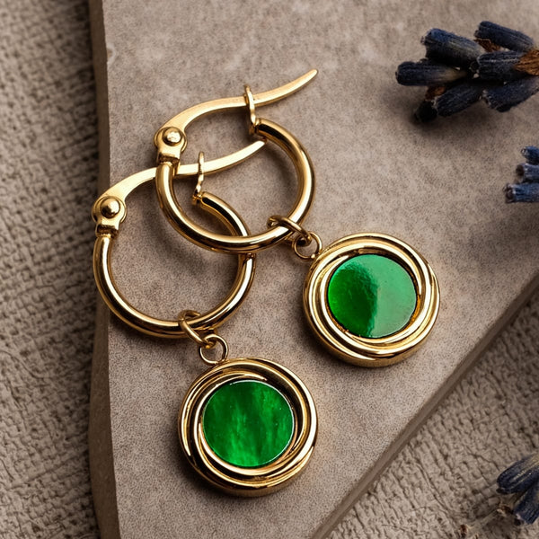 Boucles d'Oreilles Zendala (Nacre verte/or mat)