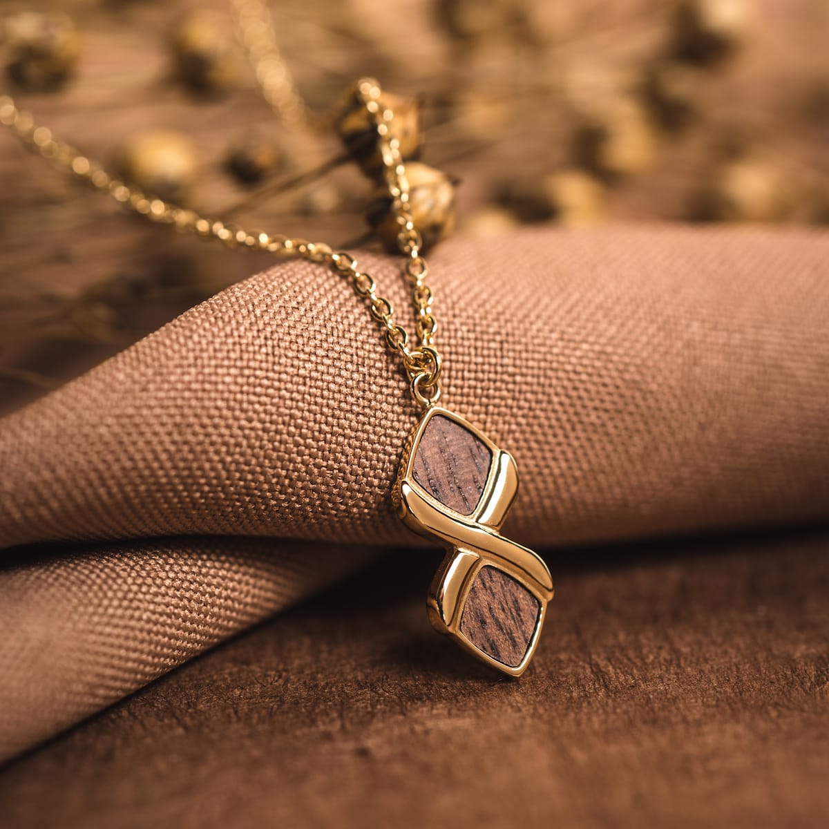 Mosaic Necklace (Walnut/Gold) I Holzkern Wood Watches