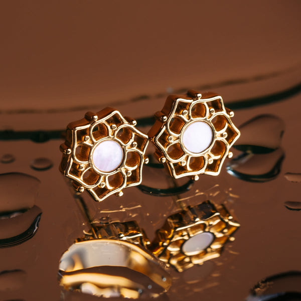 Composition Earrings (White Mother-of-pearl/Gold)