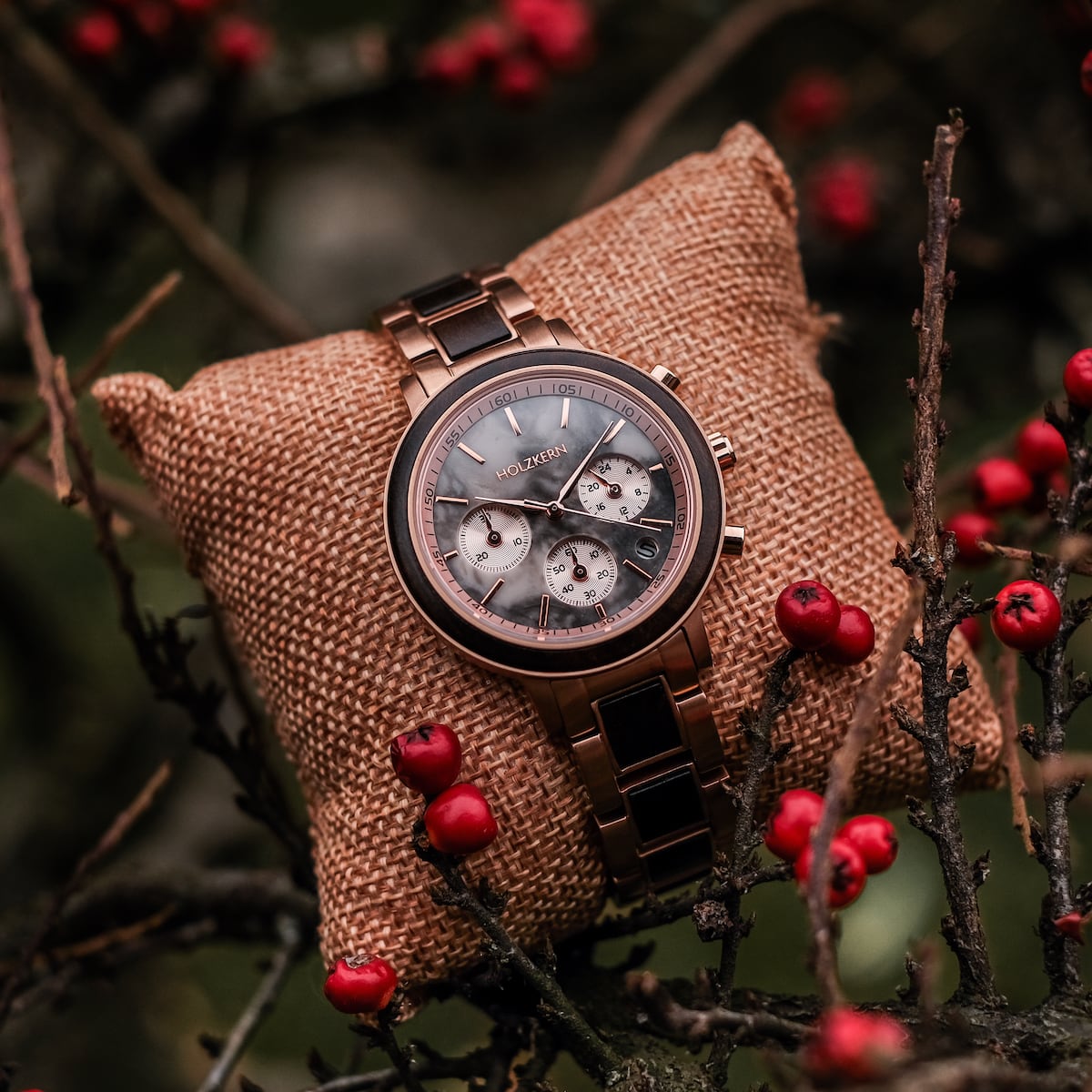 Mineral ART No.001｜ザンビア産スモーキークォーツ × 知床流木 Calina (Maple/Marble) | Holzkern Wood Watches