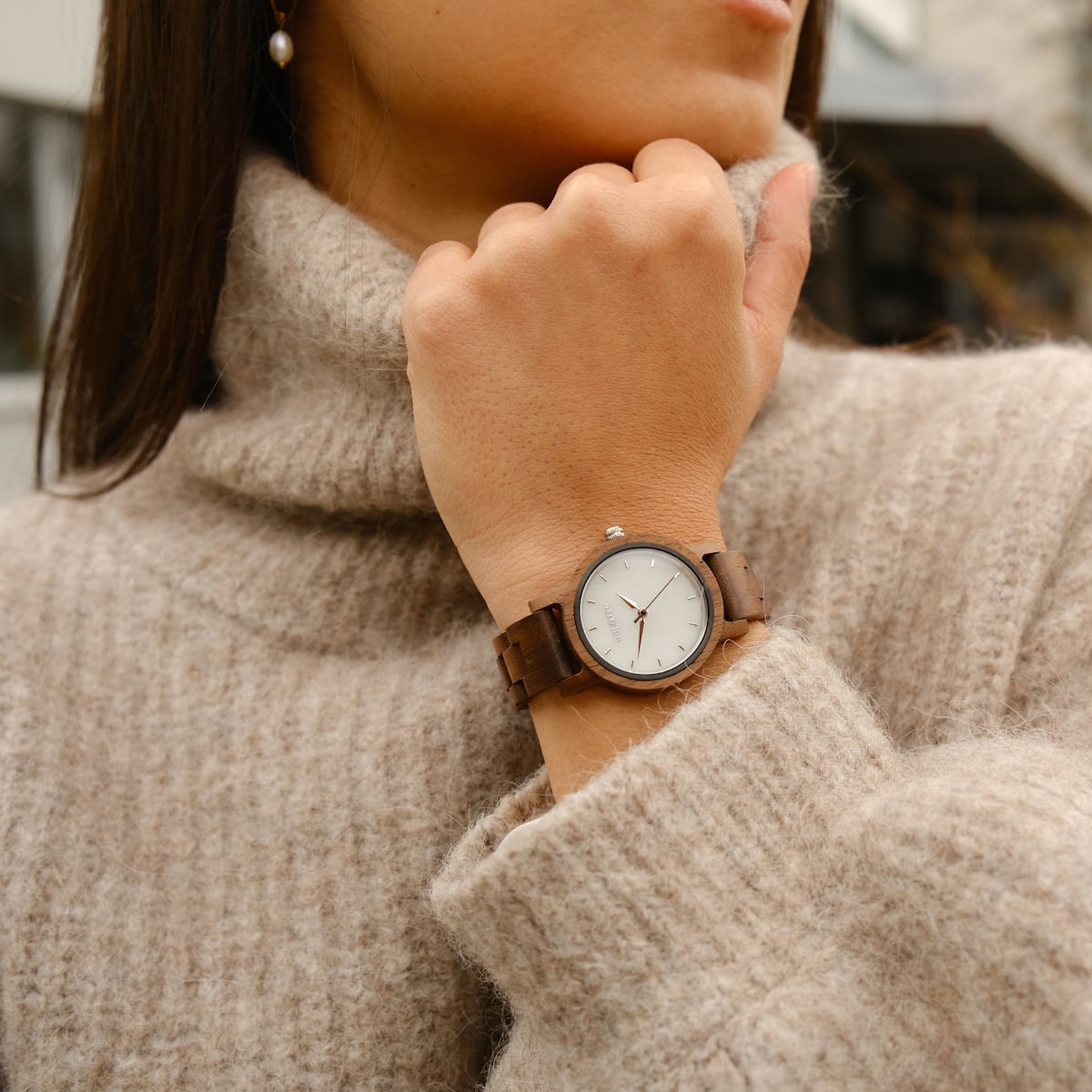 Air Watch with Walnut strap and Marble face, featuring a stylish and elegant design.