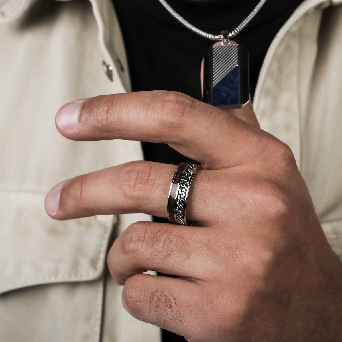 "Fractional Ring" - walnut and silver ring with a sleek, modern design.