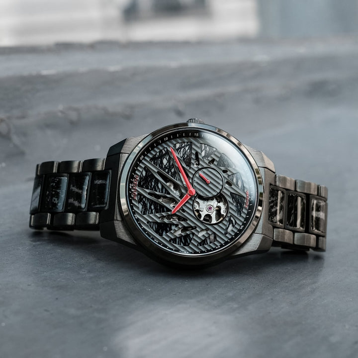 "Pacemaker watch featuring a marble-inspired design with intricate details and a modern style."