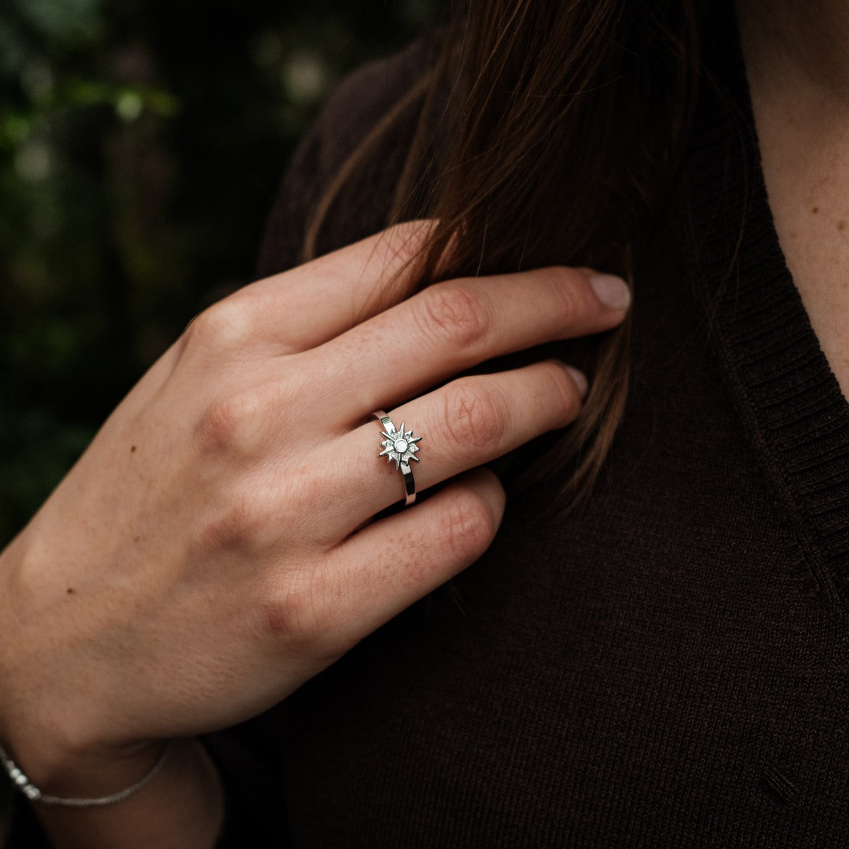 Asterisk Ring (Weißes Perlmutt/Silber)