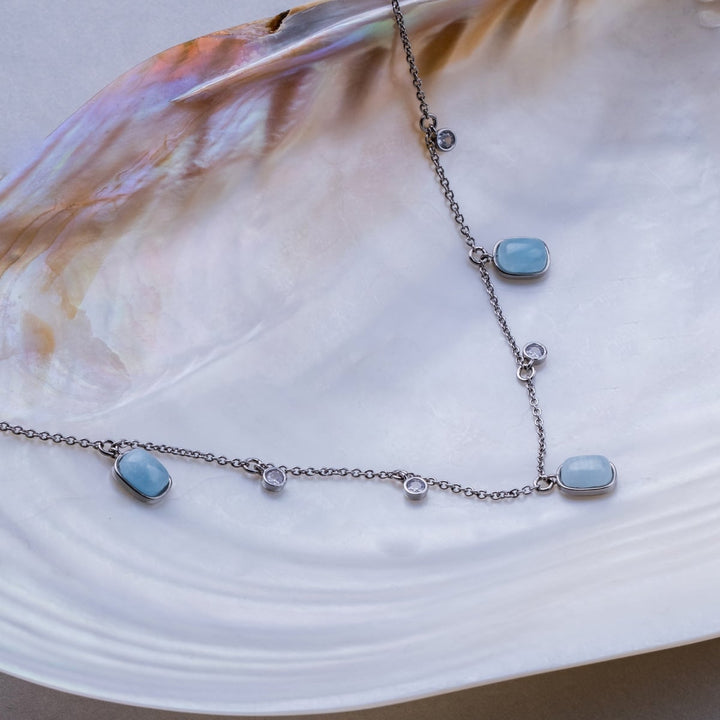 Dewdrops Necklace (Aquamarine/Silver)