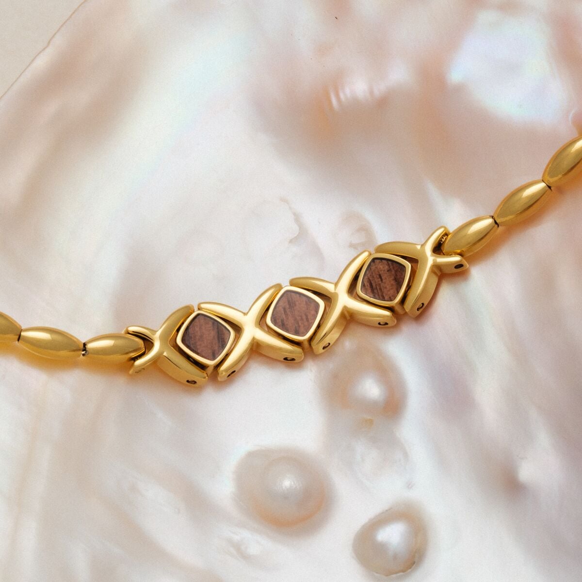 Mosaic Armband (Walnuss/Gold) II