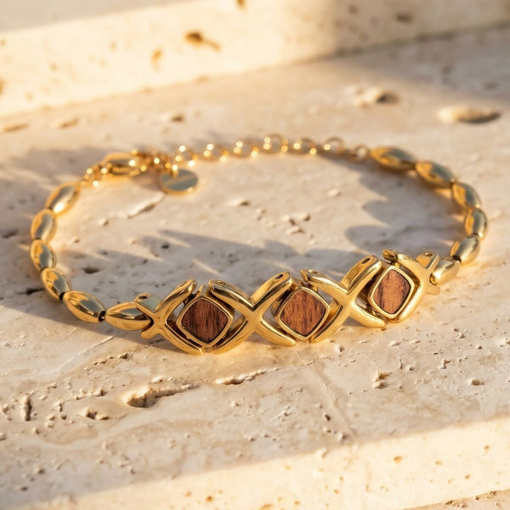 Mosaic Armband (Walnuss/Gold) II