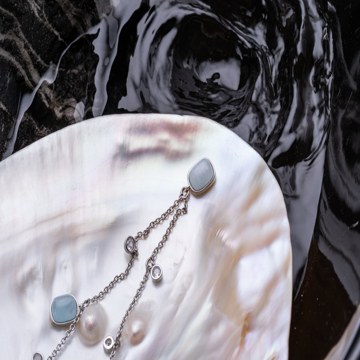 Dewdrops Halskette (Aquamarin/Silber)