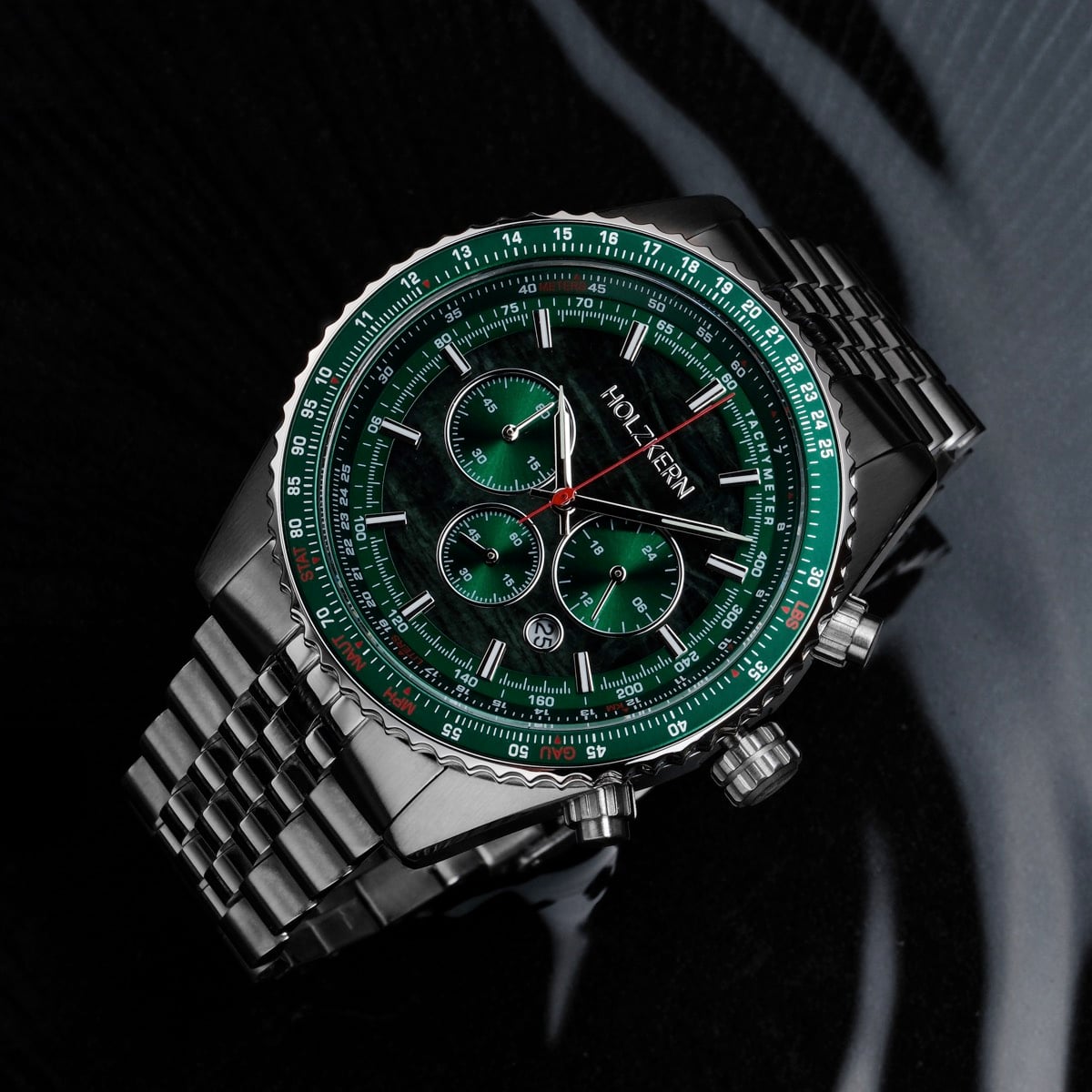 houten.vorm effect WEATHERING クランチブースター Openhorizon (Green Marble/Silver) | Holzkern Wood Watches