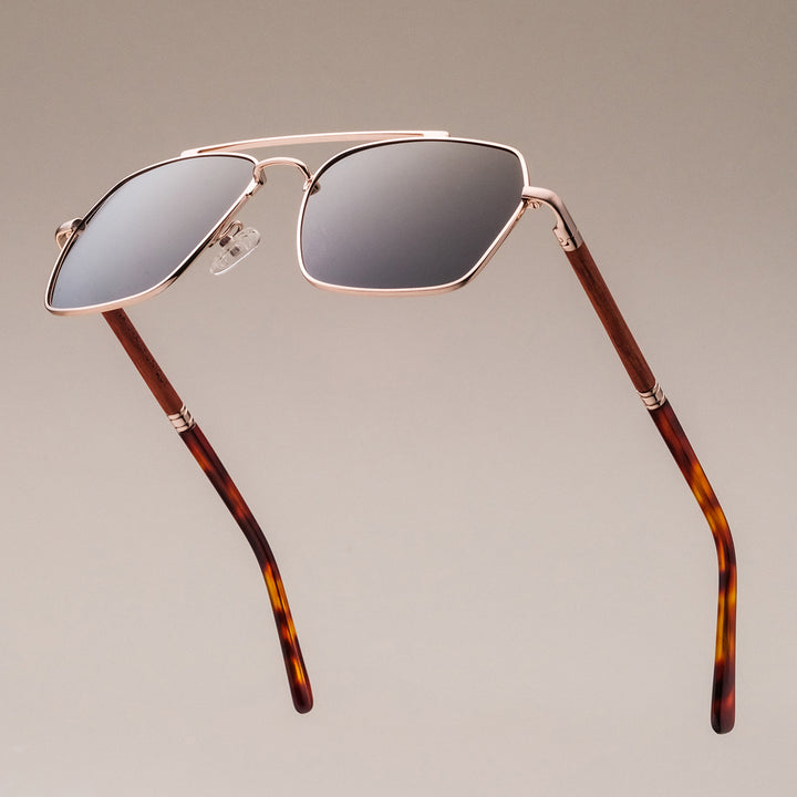"The Professor I", stylish sunglasses in Padauk and Matte Gold with a modern design.